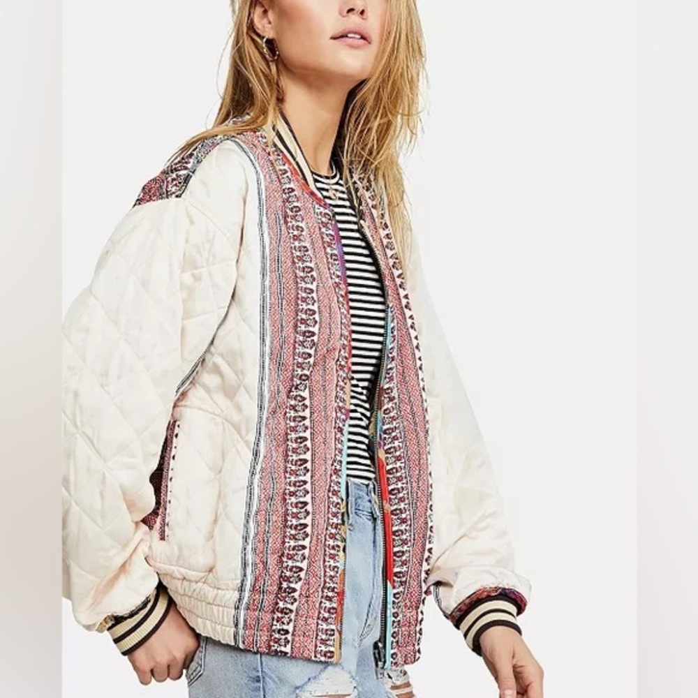 Free People Pandora Mixed Print Bomber jacket